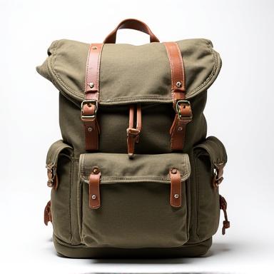 A rugged, well-worn canvas backpack.