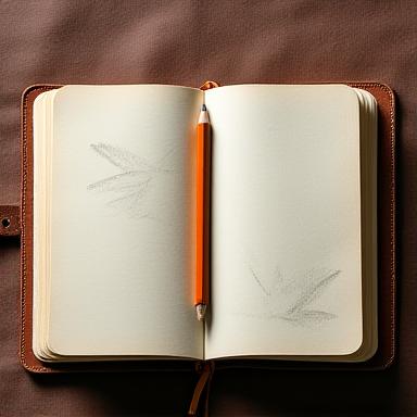 A leather-bound journal with a pencil resting on it.