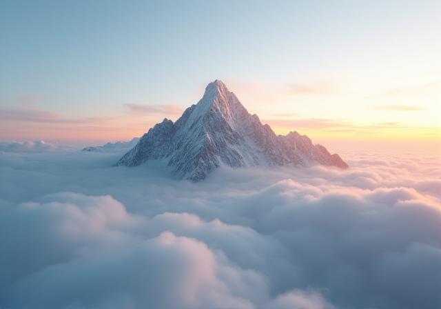 A mountain peak rising above a sea of clouds.